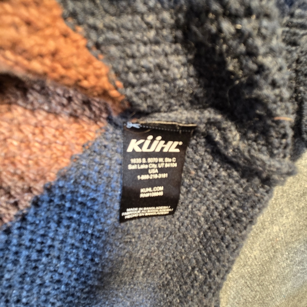 KÜHL Colorblock Boat Neck‎ Knit Sweater Cream Orange Blue Size Small Cotton Wool - Picture 10 of 13